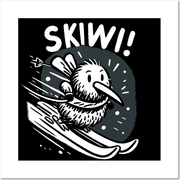 Skiing Skiwi Scarf Kiwi Bird (Back Print) Wall Art by DoodleDashDesigns